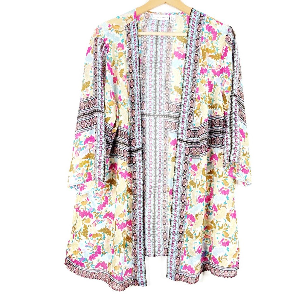 SUSAN GRAVER printed sheer woven cardigan Large - Picture 1 of 6